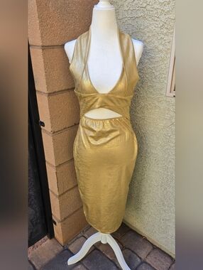 CBR Gold Cutout Halter Bodycon Dress